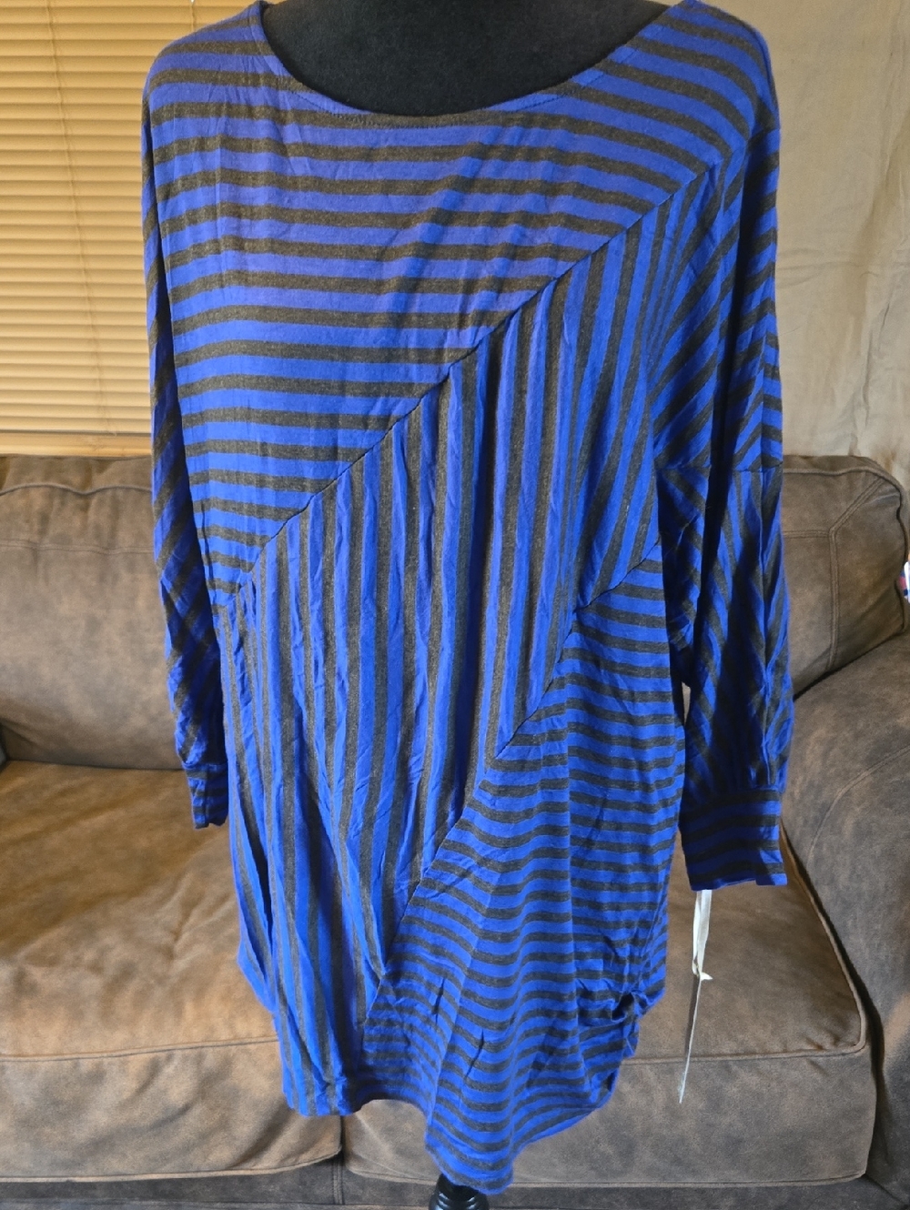 Kenar Woman Blue and Black Striped Tunic Top